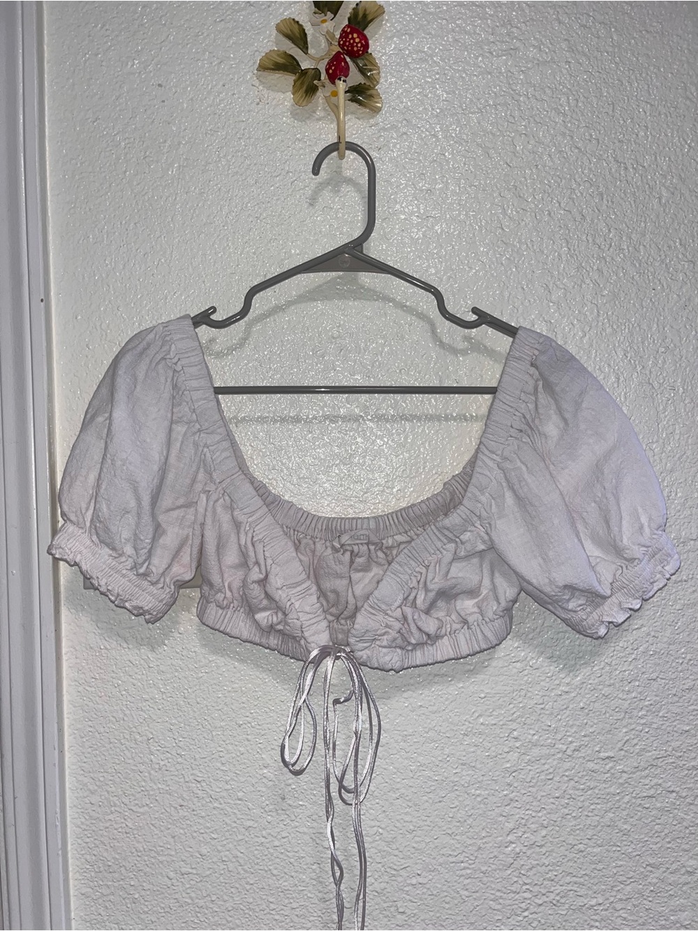 Women's White Puff Sleeve Crop Top with Drawstring - Rumours